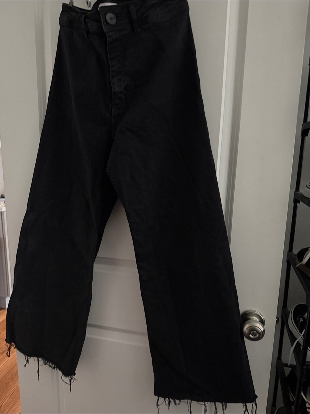 Zara high rise Black Wide-Leg Raw Hem Jeans